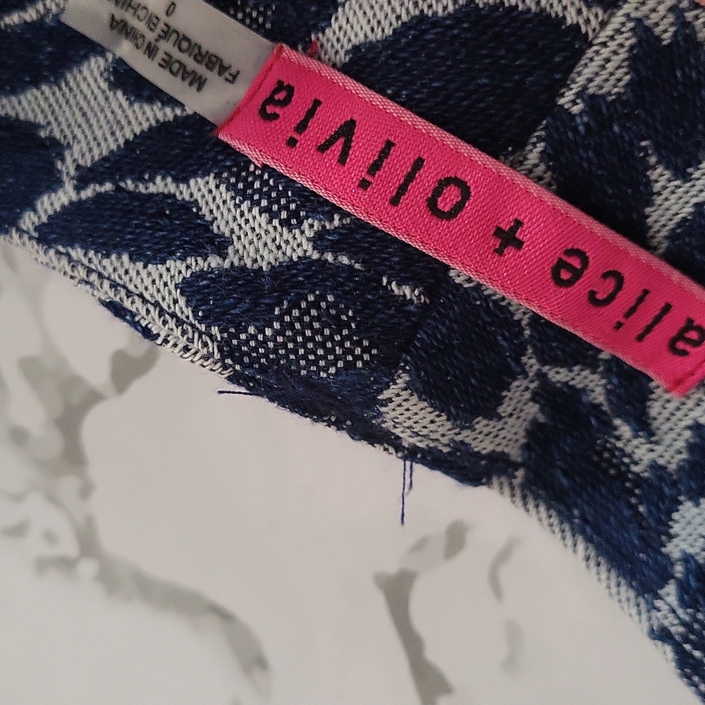 Alice + Olivia Cady Blue Leopard Jacquard Denim Cuffed Shorts - Picture 7 of 10